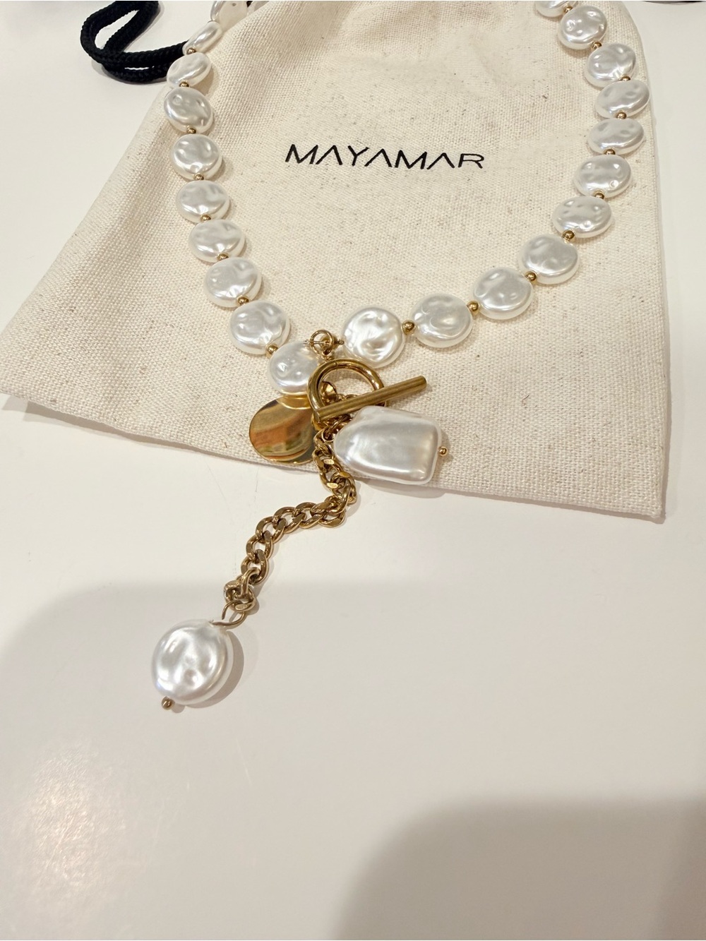 NEW Mayamar Coin Pearl Charm Toggle Statement Layered Boho Necklace Coastal - Picture 4 of 6